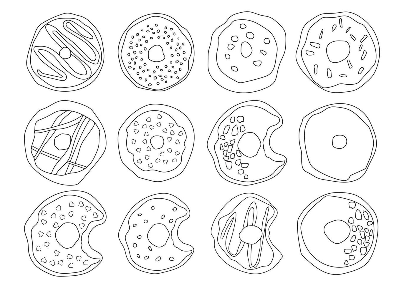 gekritzel donuts. Malbuch für Kinder und Erwachsene. Umriss-Vektor-Illustration. vektor