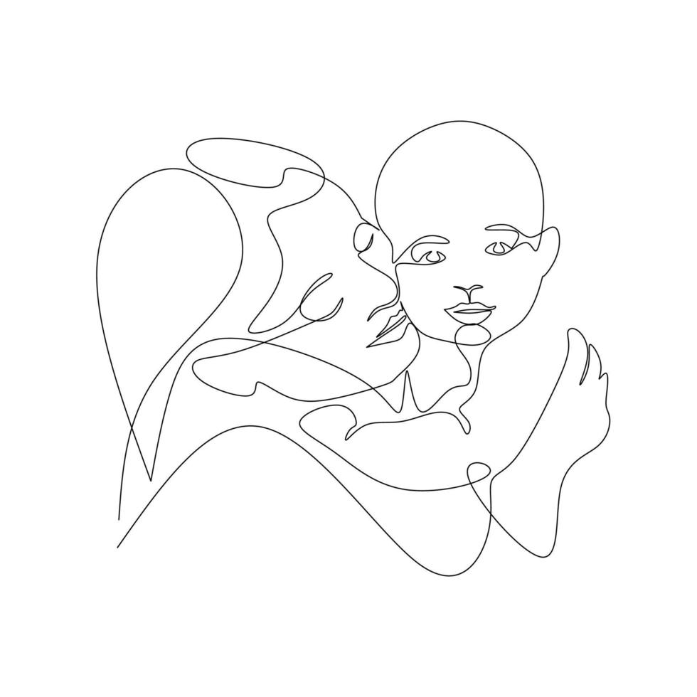 vektorillustration der frau mit baby im linienkunststil vektor