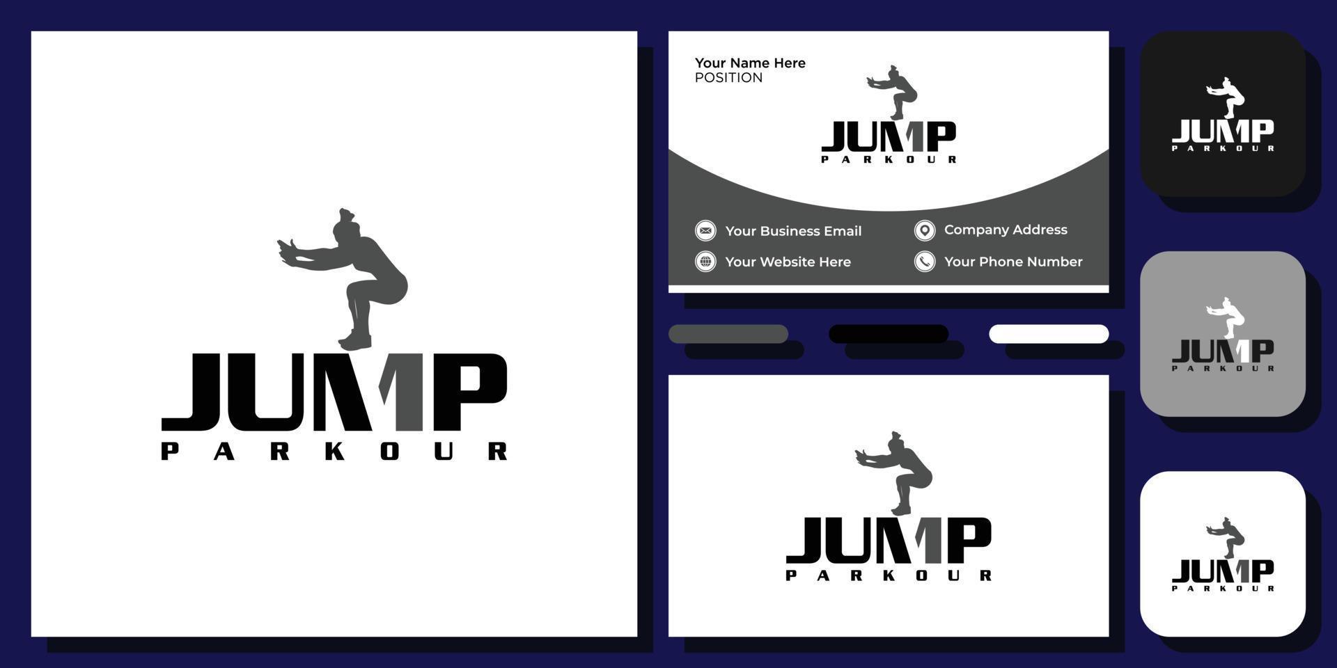 Jump Parkour Typografie Action Sport Experte Urban Street Challenge mit Visitenkartenvorlage vektor
