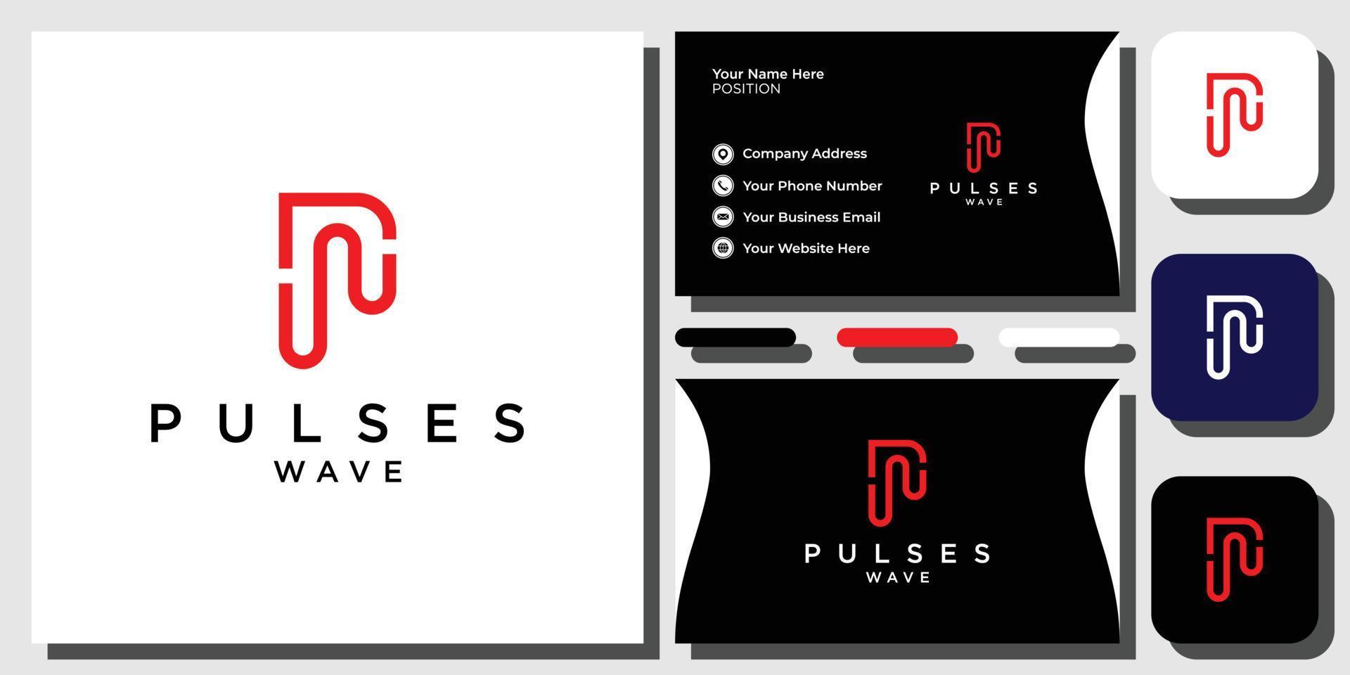 Initialen p Pulswellen-Illustrationstechnologie mit Visitenkartenvorlage vektor