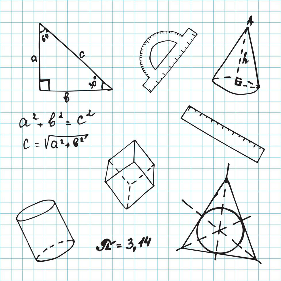 ett anteckningsbokblad med geometrielement i doodle-stil vektor