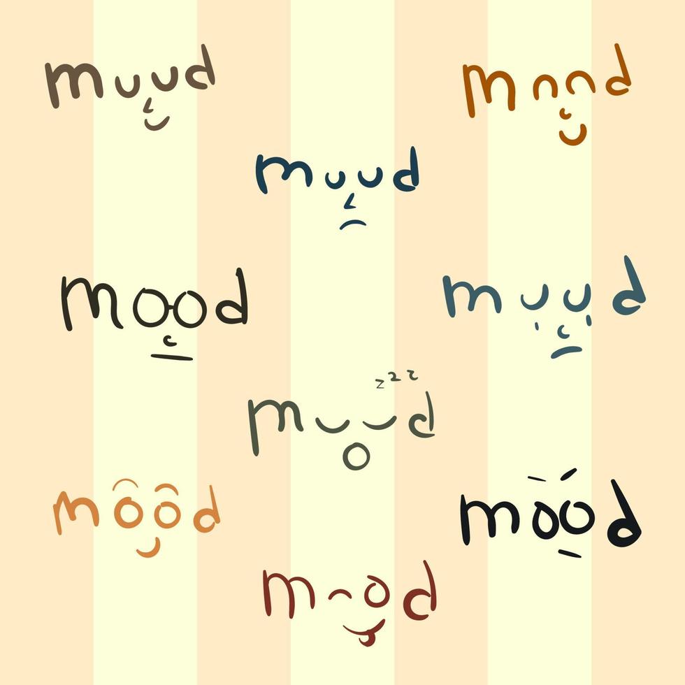 uppsättning humör text med känslor doodle handritad klistermärke vektor