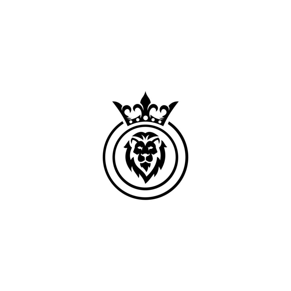 Logo des Löwenkönigs oder Löwenkopf und Krone mit Lorbeerkranzvektor vektor