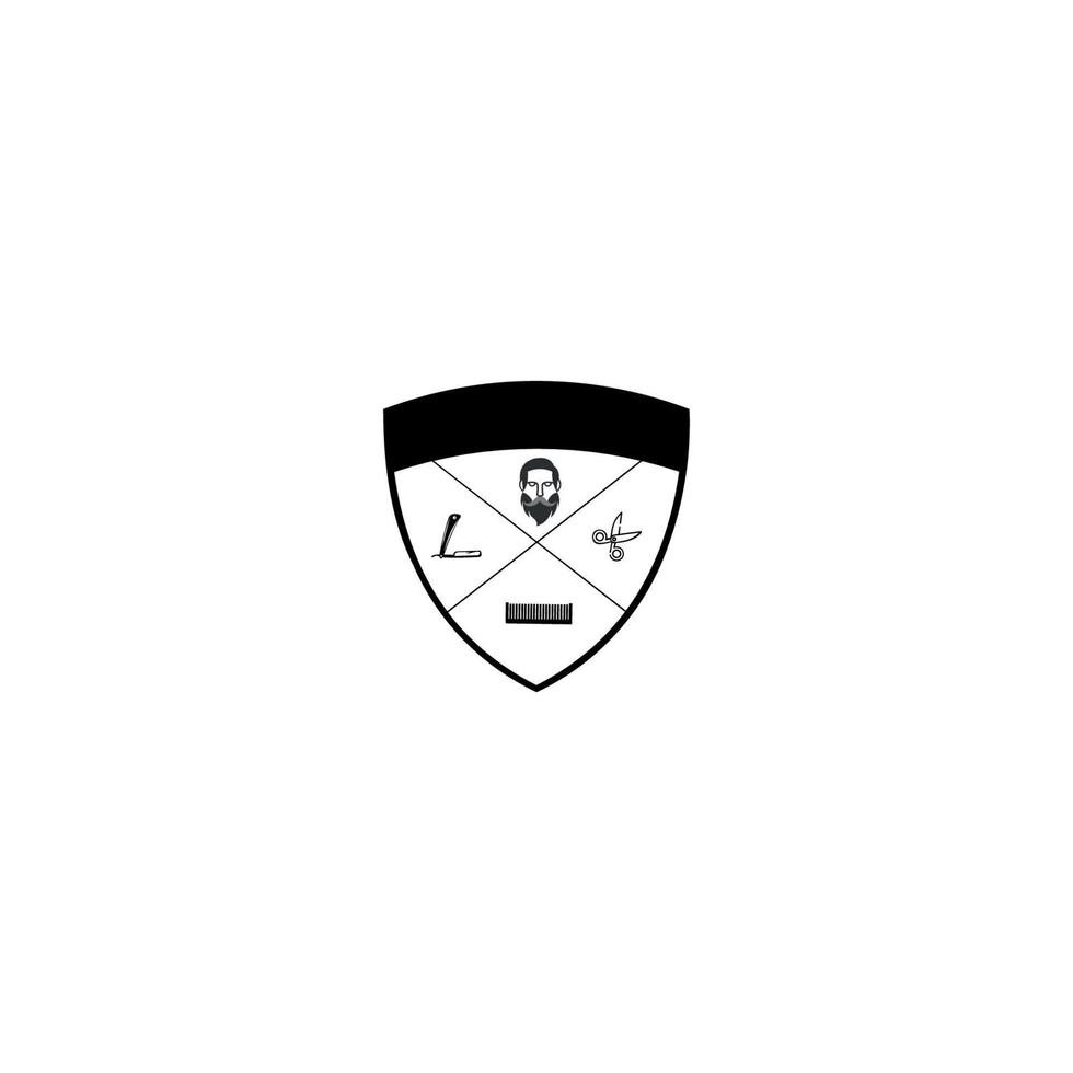 logotyp för frisören, svartvit logotyp för en frisörsalong, retrotryck för frisörsalonger, t-shirts, typografi, vektorgrafikmall vektor