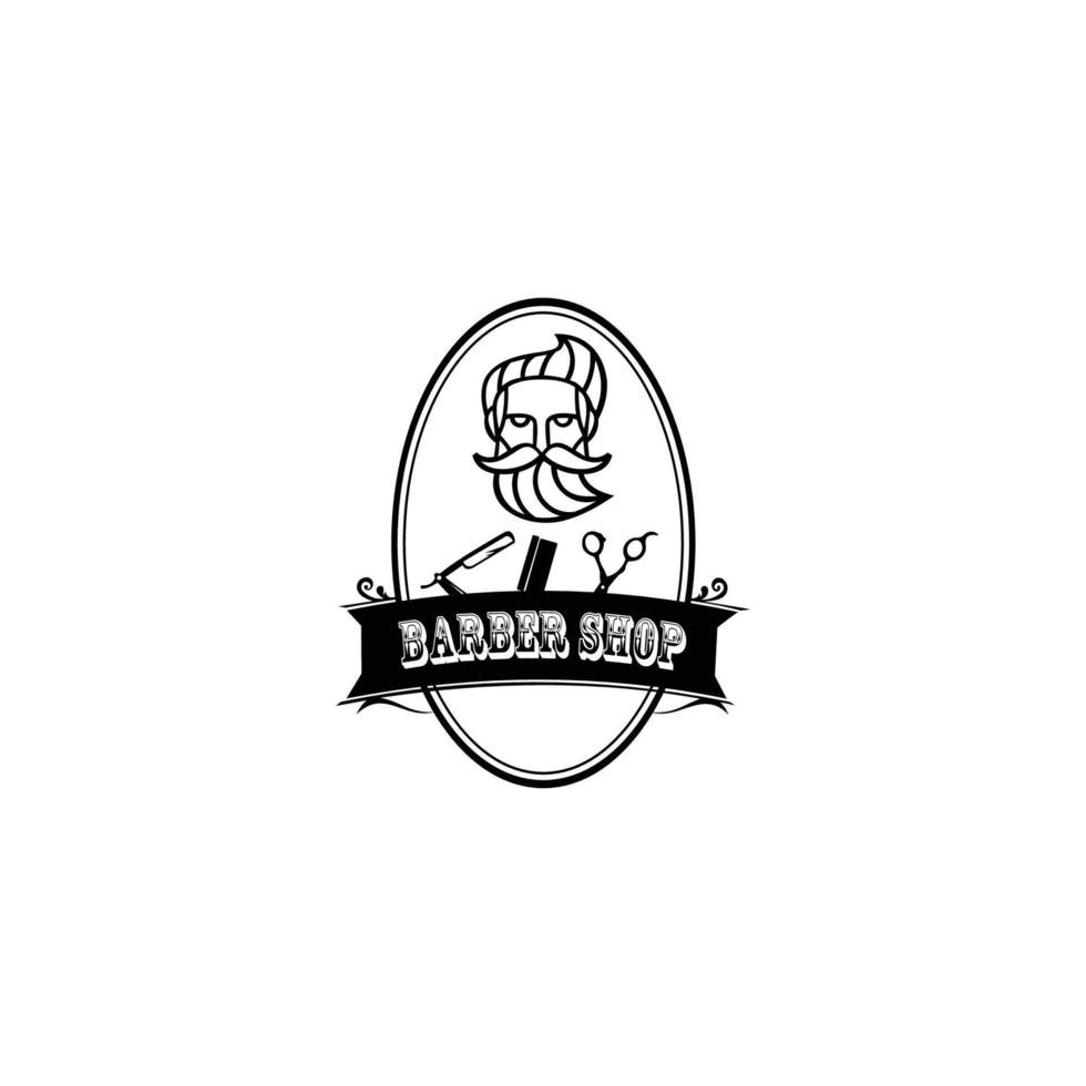 Logo für den Friseur, Schwarz-Weiß-Logo für einen Friseursalon, Retro-Druck für Friseursalons, T-Shirts, Typografie, Vektorgrafik-Vorlage vektor