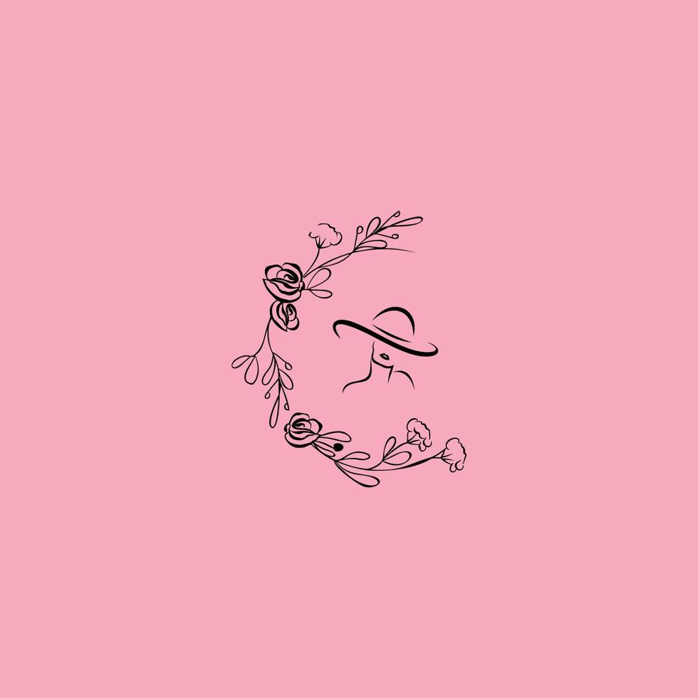 skönhetslogotyp med rosa bakgrund, illustrationer i minimal linjär stil, skönhetssalong kosmetika spa hår logotyp konceptikon. vektor