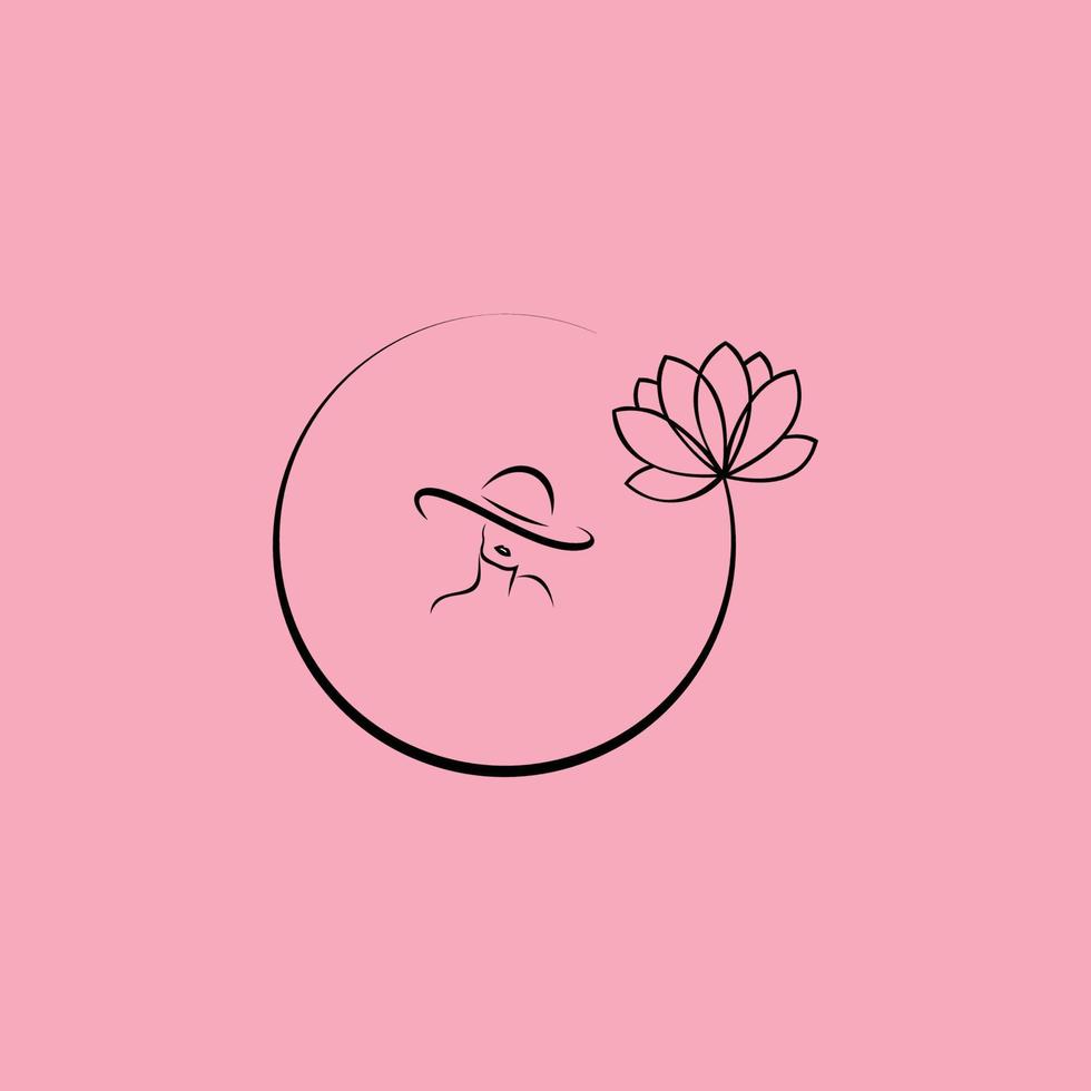 skönhetslogotyp med rosa bakgrund, illustrationer i minimal linjär stil, skönhetssalong kosmetika spa hår logotyp konceptikon. vektor