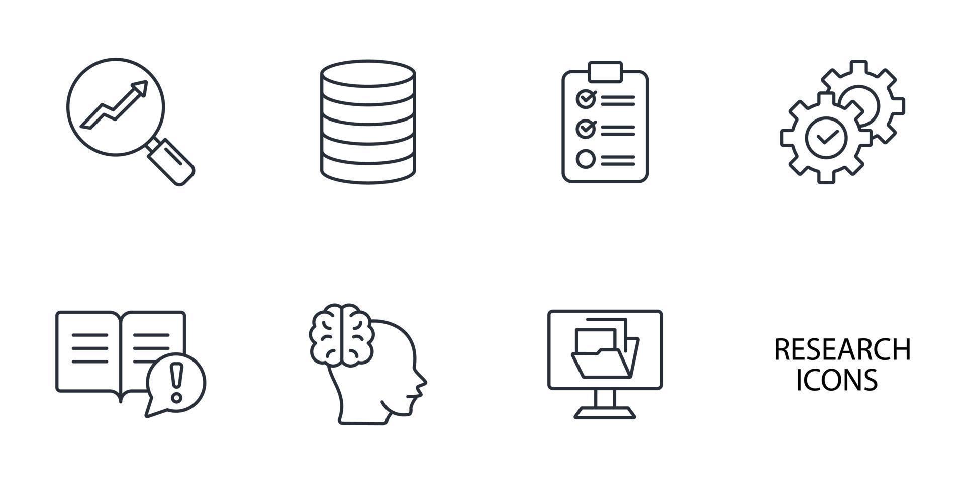 forskning ikoner set. forskning pack symbol vektorelement för infographic webben vektor