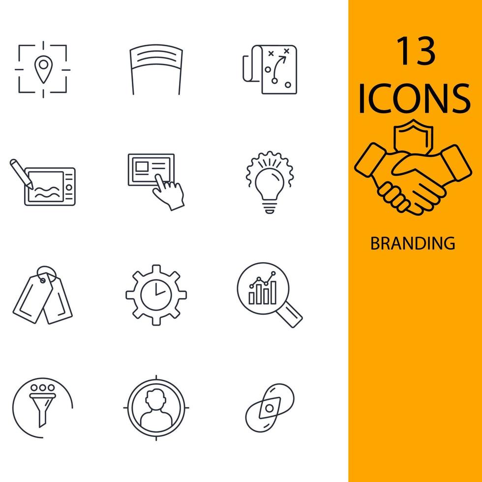 Branding-Icons gesetzt. Branding-Pack-Symbolvektorelemente für Infografik-Web vektor