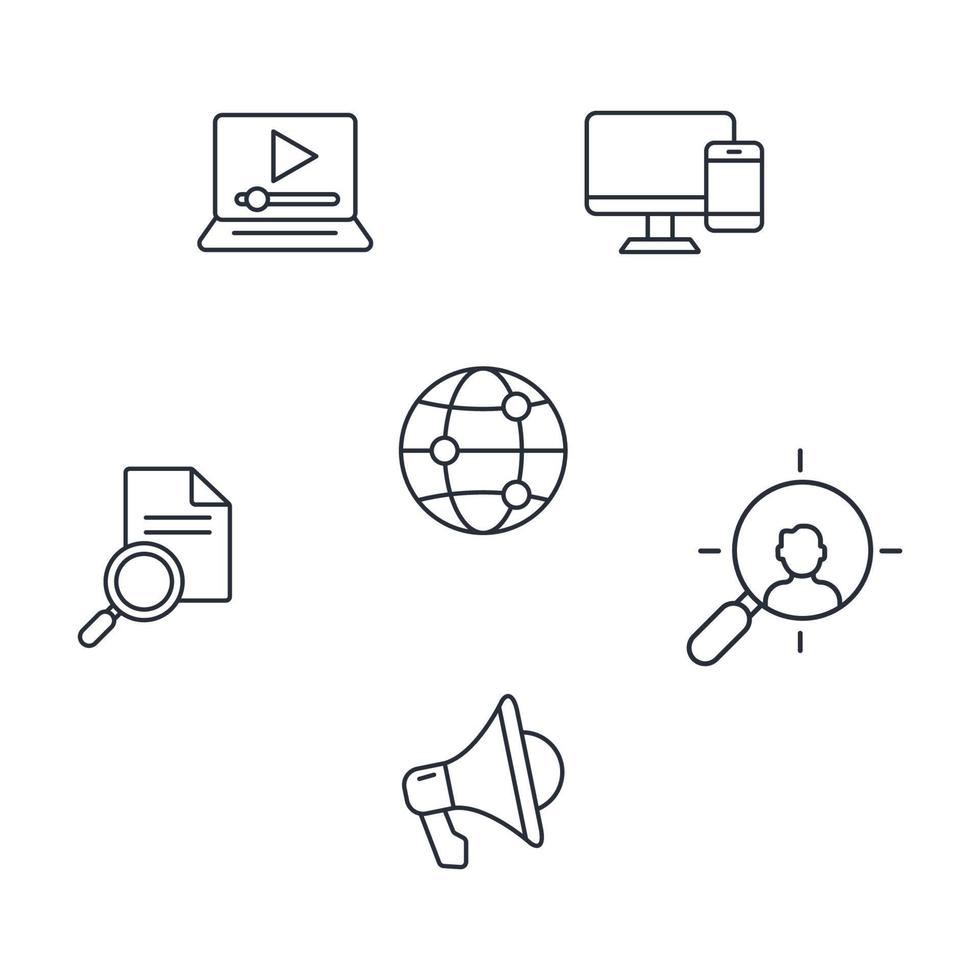 Symbole für digitales Online-Marketing festgelegt. digitale Online-Marketing-Paket-Symbolvektorelemente für Infografik-Web vektor