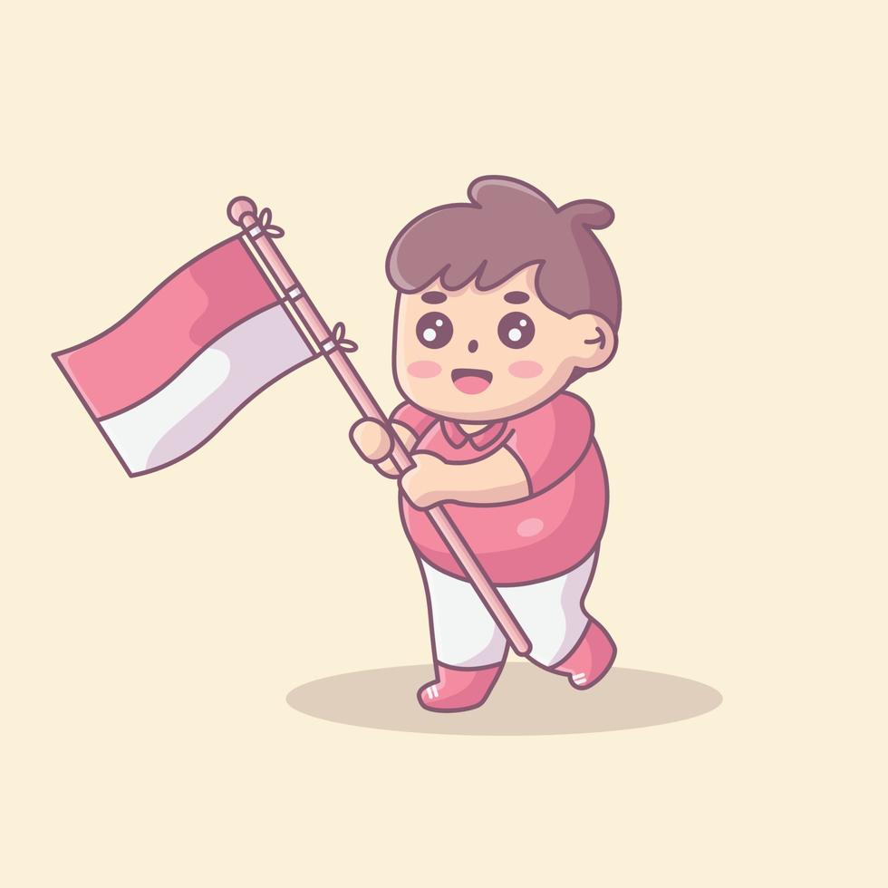 süßer junge mit indonesischer flagge vektor