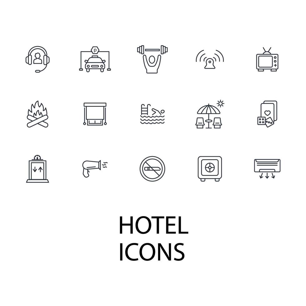 hotelservice-symbole gesetzt. Hotel-Service-Pack-Symbolvektorelemente für Infografik-Web vektor