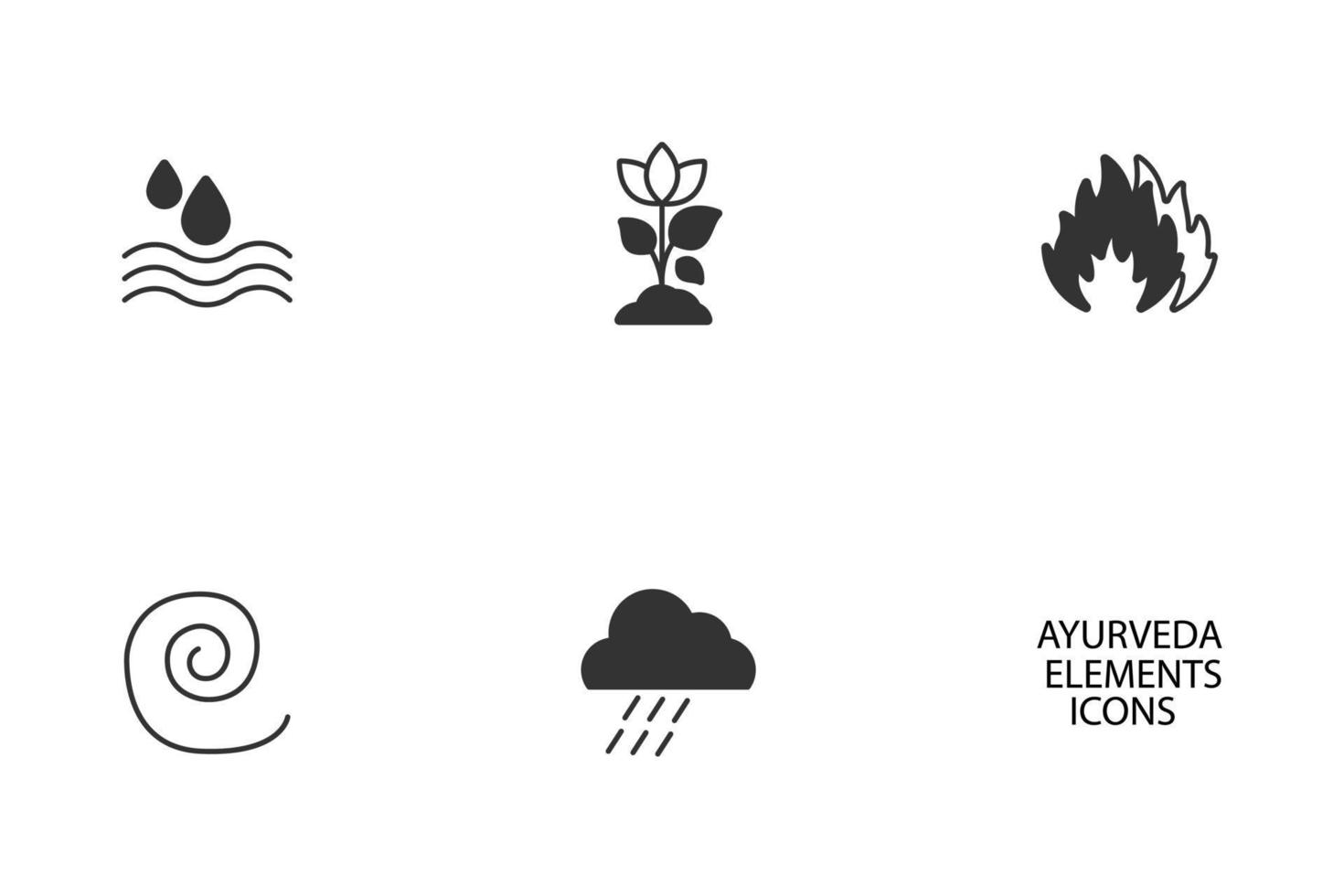 Die fünf Elemente des Ayurveda-Icons-Sets. die fünf elemente der ayurveda-paketsymbol-vektorelemente für infografik-web vektor