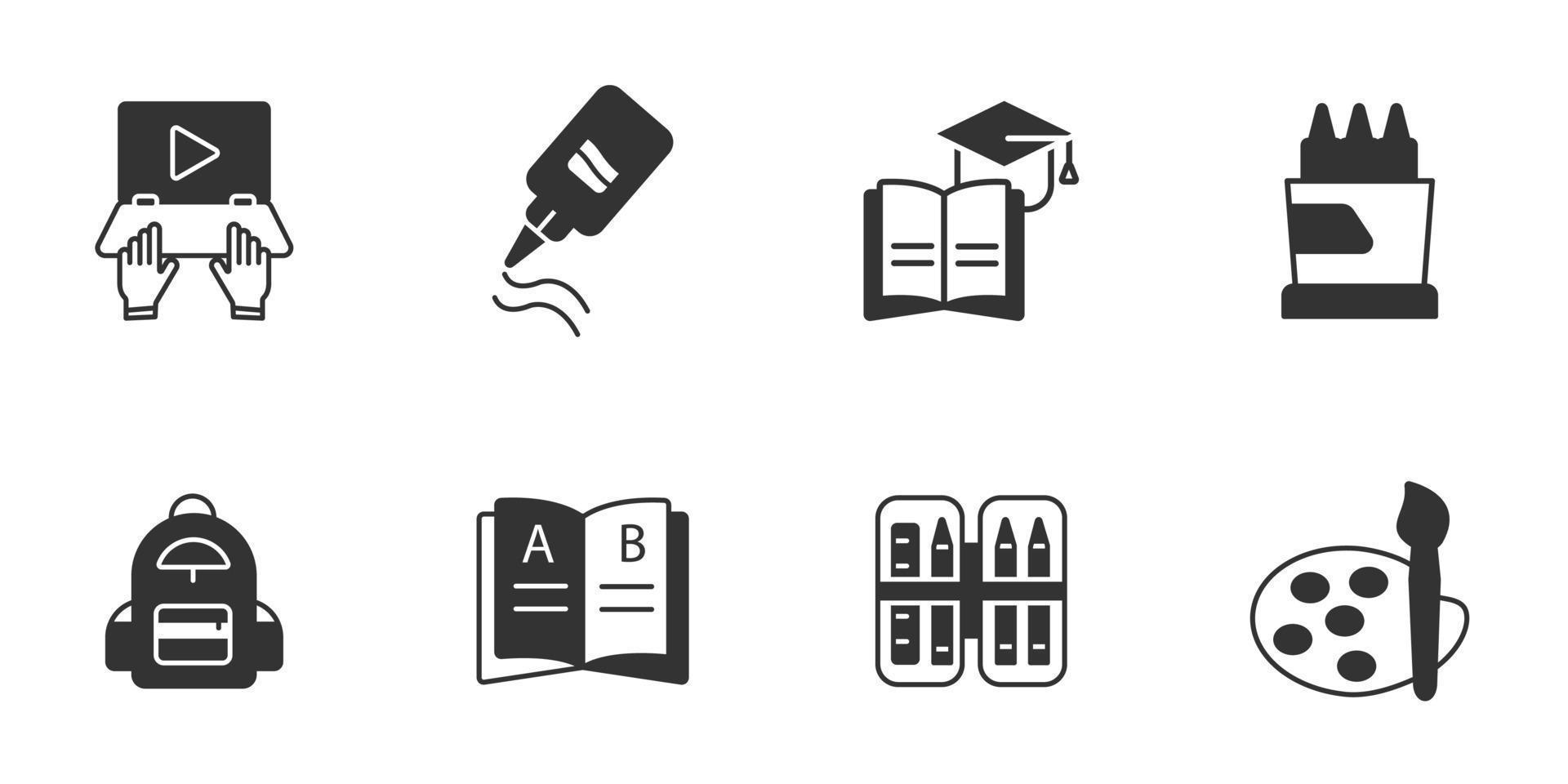 ikonen für schulmaterial eingestellt. Schulbedarf-Packsymbol-Vektorelemente für Infografik-Web vektor