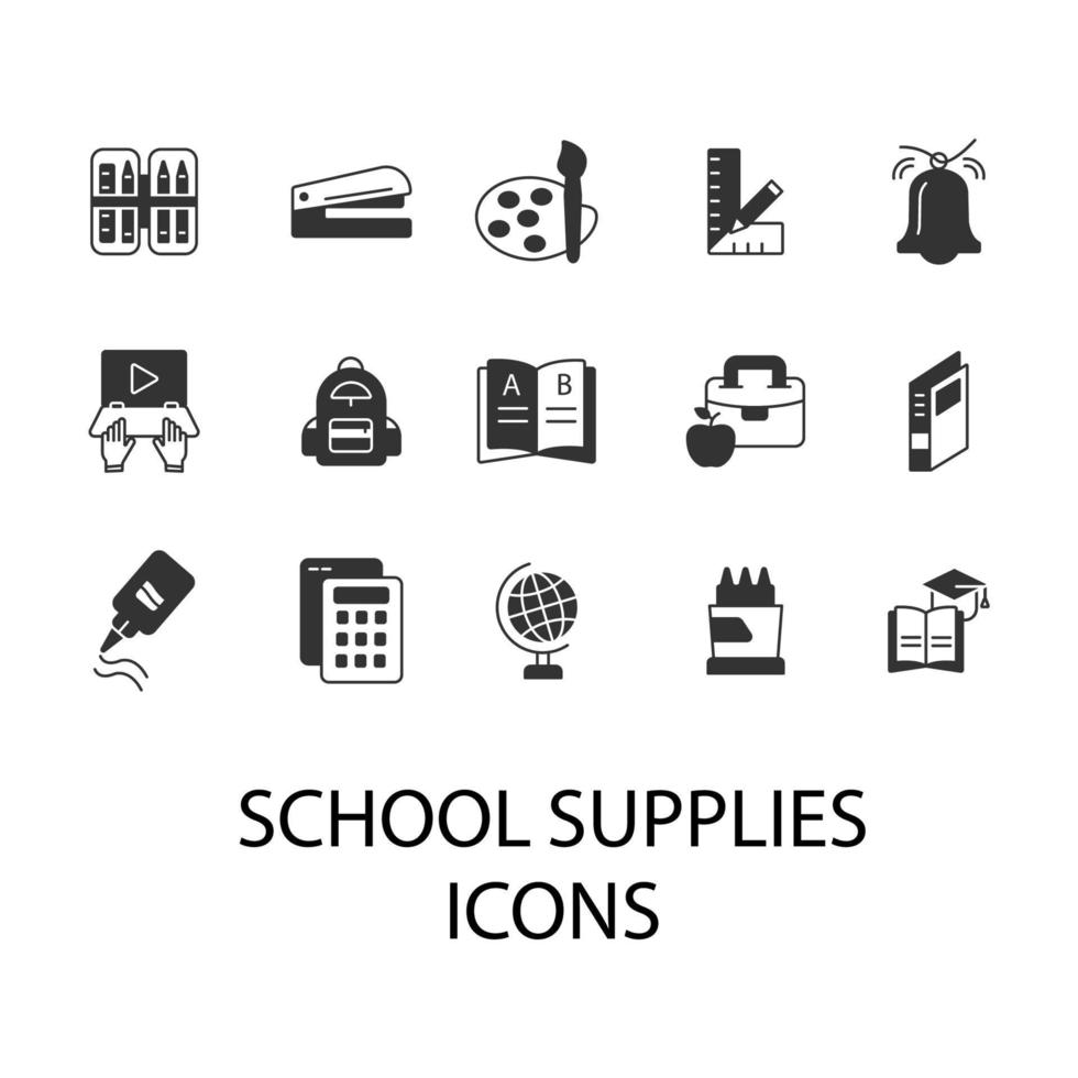 ikonen für schulmaterial eingestellt. Schulbedarf-Packsymbol-Vektorelemente für Infografik-Web vektor