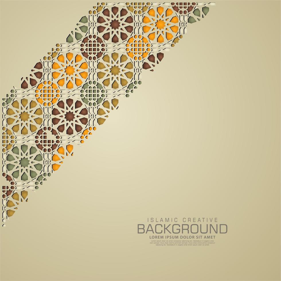islamisk design gratulationskort bakgrundsmall med dekorativa färgglada detaljer av blommig mosaik islamisk konst ornament.vector illustration. vektor