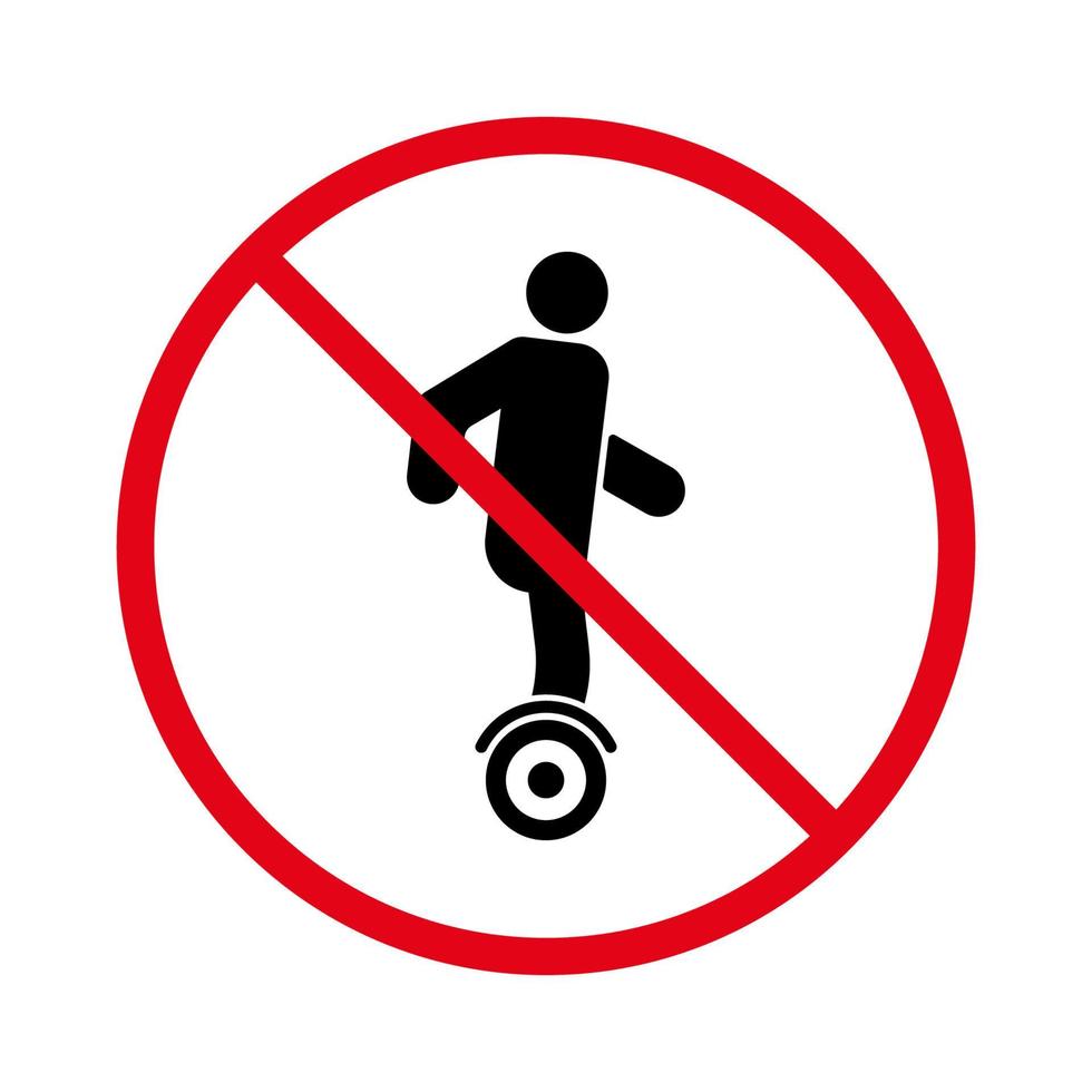 hoverboard begränsning svart siluett ikon. elektrisk gyroscooter förbjud piktogram. gyro skoter röd stoppsymbol. ingen tillåten hoverboard-skylt. hoverboard förbjuda. isolerade vektor illustration.