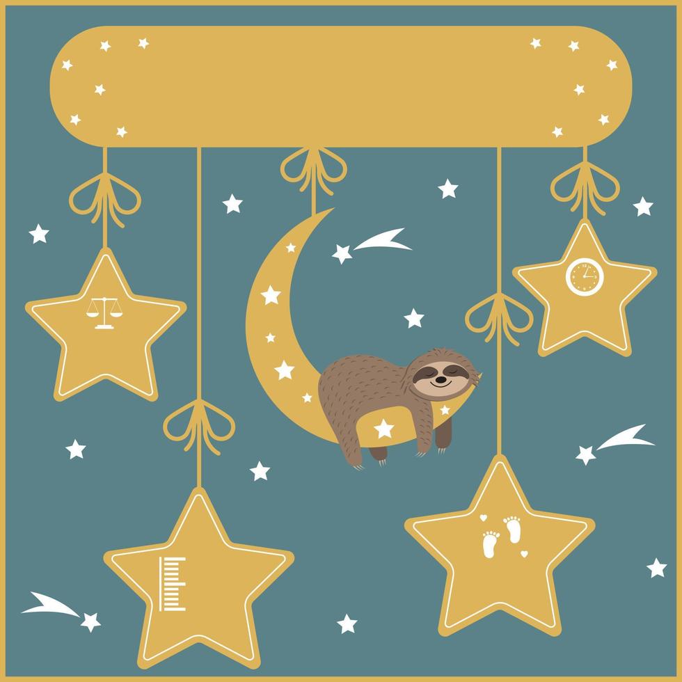 tecknad mall av ett barns födelsebevis med en sengångare, mått. vektor illustration
