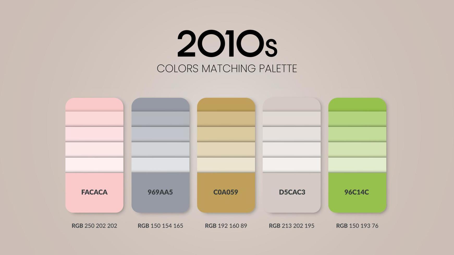 Ideen für Farbschemata der 1950er Jahre. Farbtrendkombinationen und Palettenführer. beispiel für tabellenfarbtöne in rgb und hex.farbmuster für mode, hause, innenarchitektur oder katalog.farbdiagrammvektor. vektor