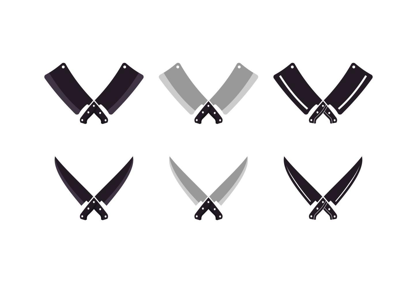 vintage kniv cleaver korsade tecken slaktare slakt kött logotyp design vektor