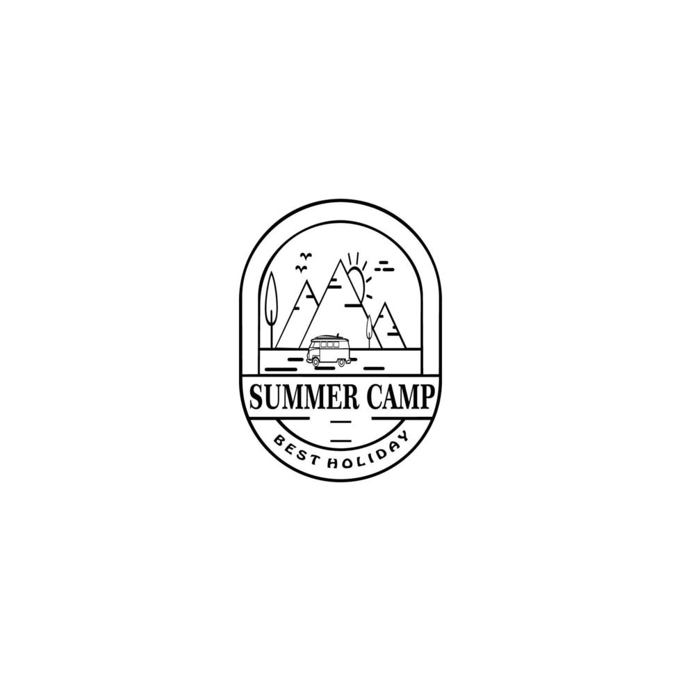 Retro-Sommercamp-Abzeichen mit grafischem Logo-Emblem-Design. Adventure-Emblem, Abzeichen, Designelemente, Logo-Vorlage. Vektor-Illustration vektor