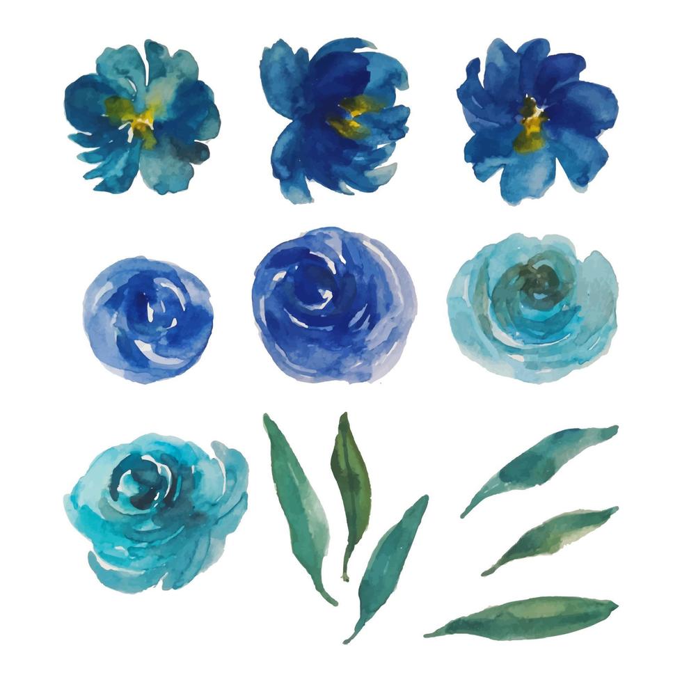 blaues rosenelement aquarell clipart vektor