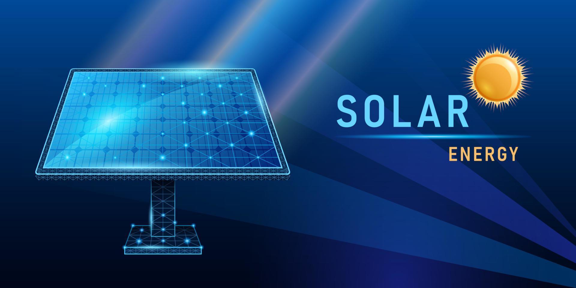 Solarpanel Low-Poly-Lichteffekt auf blauem Hintergrund vektor