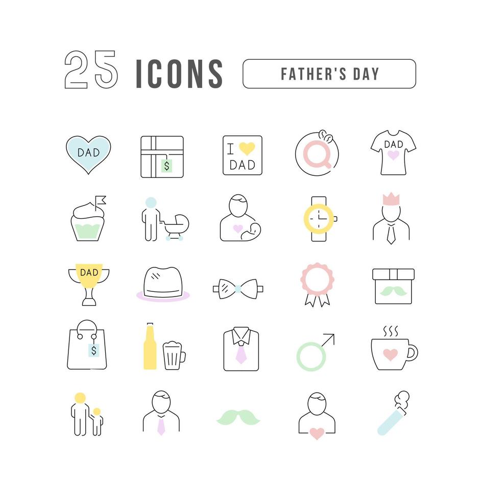 uppsättning linjära ikoner av fars dag vektor