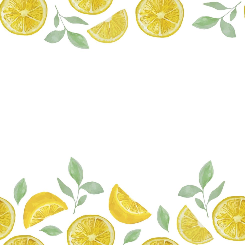 akvarell handritad ram med färska citroner för inredning, kort, för kök och tyg textur vektor