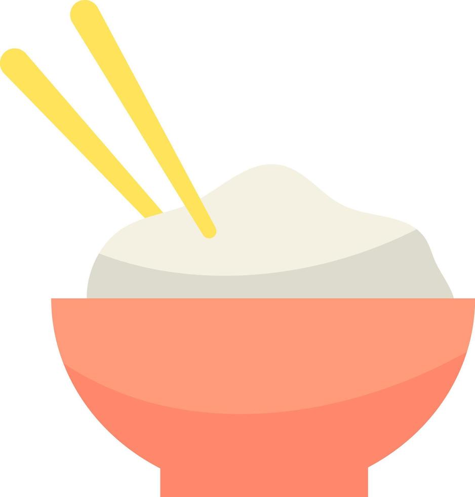 asiatisk mat i skål semi platt färg vektorobjekt. rishög och ätpinnar. full storlek objekt på vitt. östligt kök enkel tecknad stilillustration för webbgrafisk design och animation vektor