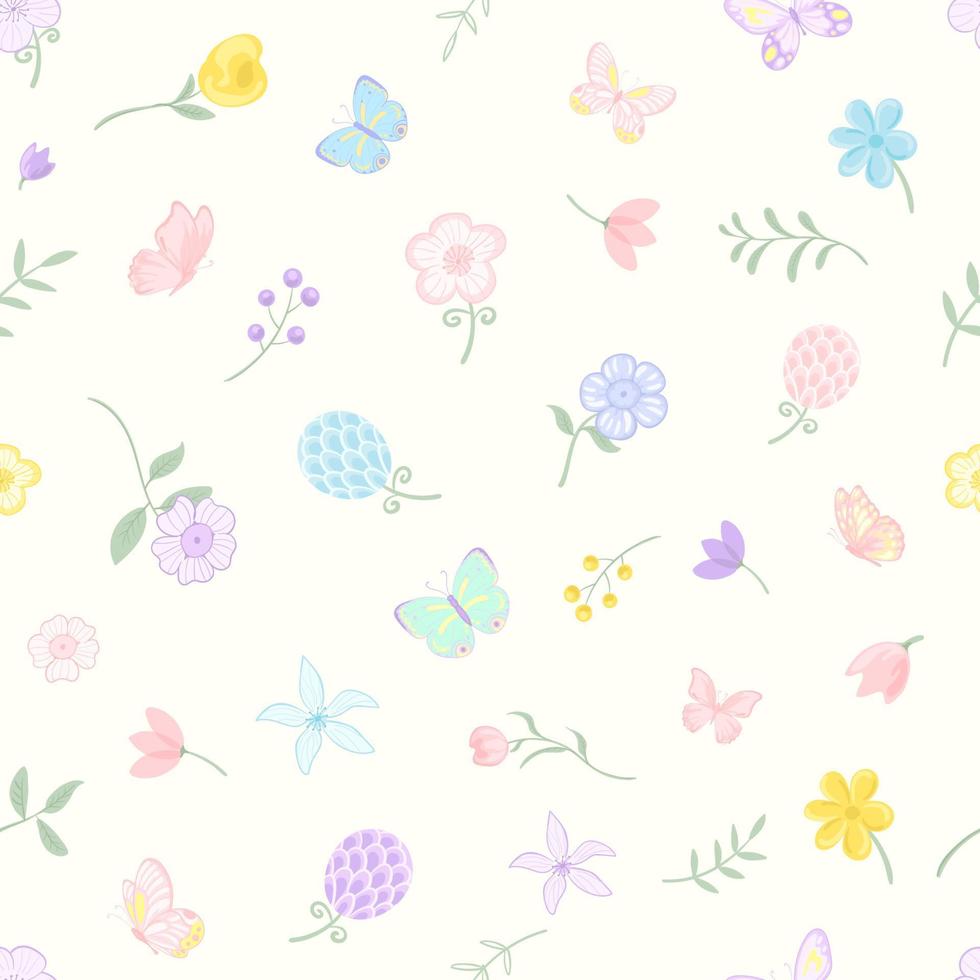 illustration vacker fjäril och blomma botaniska blad seamless mönster för kärlek bröllop alla hjärtans dag eller arrangemang inbjudan design gratulationskort vektor