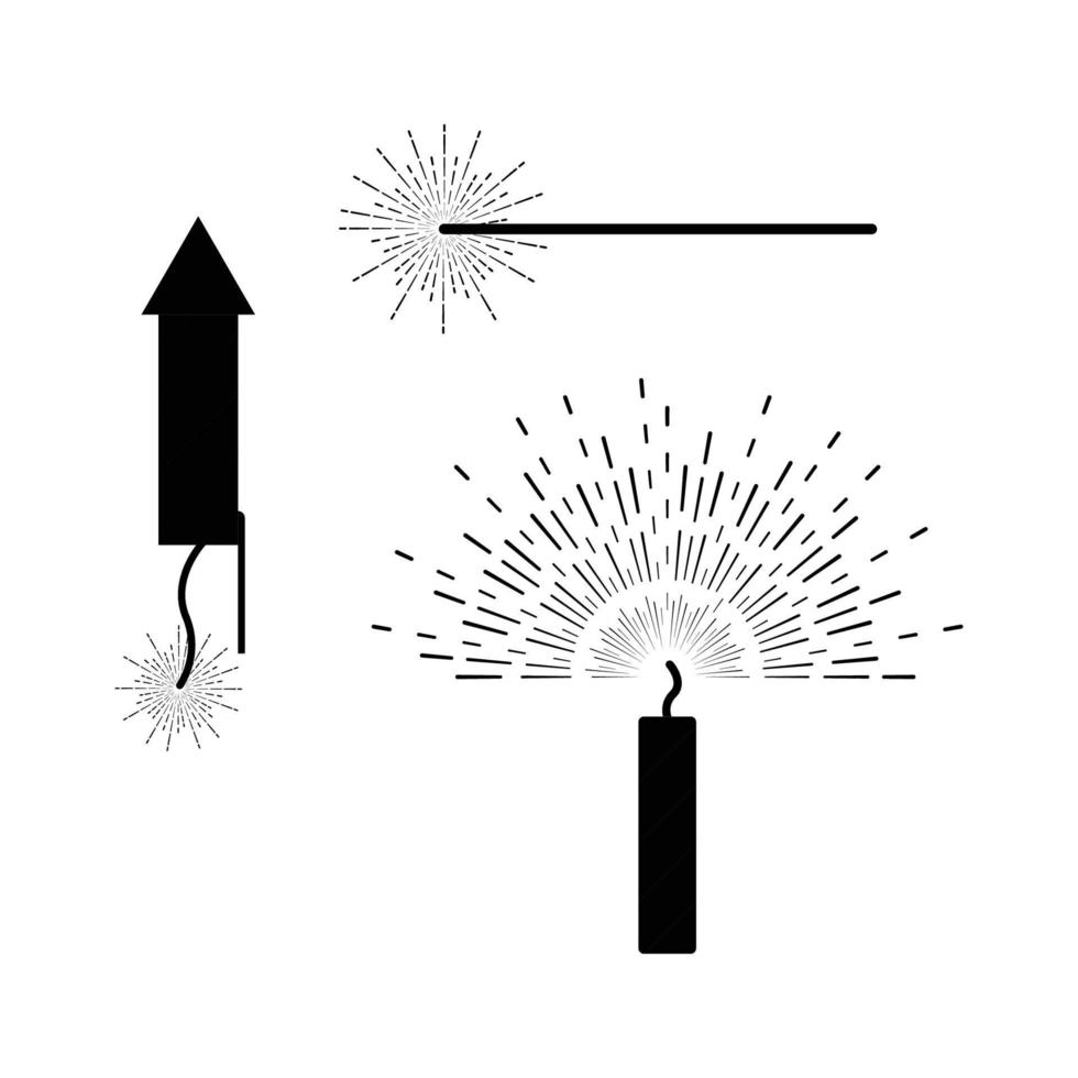 Feuerwerkskörper und Feuerwerksraketensilhouette. Schwarz-Weiß-Icon-Design-Element auf isoliertem weißem Hintergrund vektor
