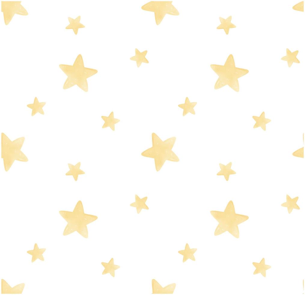 Muster nahtloser Hintergrund pastellgelb Sterne Aquarellmalerei, Kinderzimmer handgezeichnet isoliert auf weißem Hintergrund Illustration Vektor