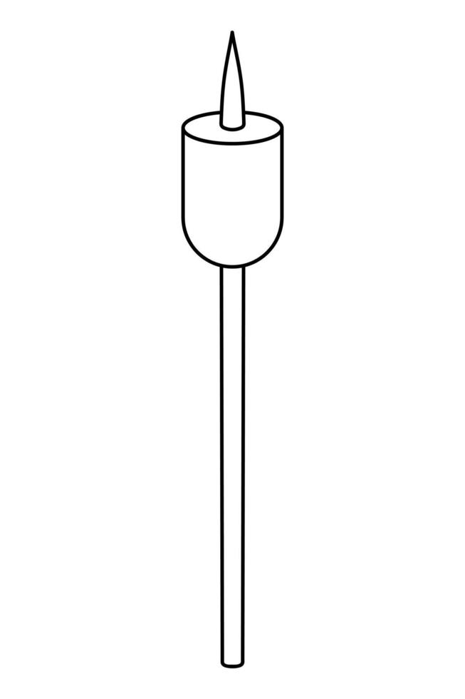 marshmallow på spett. efterrätt för stekning på eld. skiss. vektor illustration. färg. kontur på isolerad bakgrund. doodle stil.