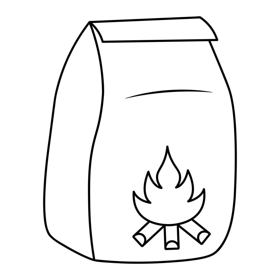 Kohlen für ein Feuer in einer Papiertüte. skizzieren. Material zum Zünden eines Kohlenbeckens. Vektor-Illustration. Malbuch für Kinder. isolierter Hintergrund. Doodle-Stil. vektor