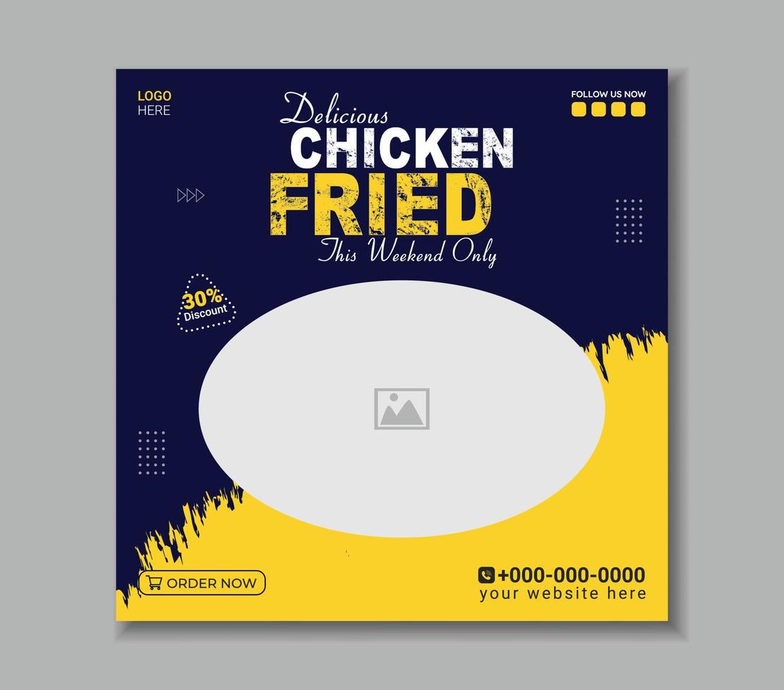 utsökt mat kyckling stekt inläggsmall för sociala medier vektor
