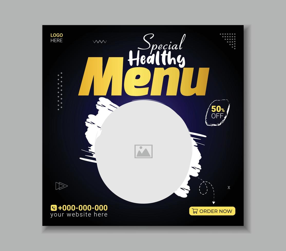 färsk och hälsosam mat meny för sociala medier post banner eller redigerbar kvadratisk mat banner mall vektor
