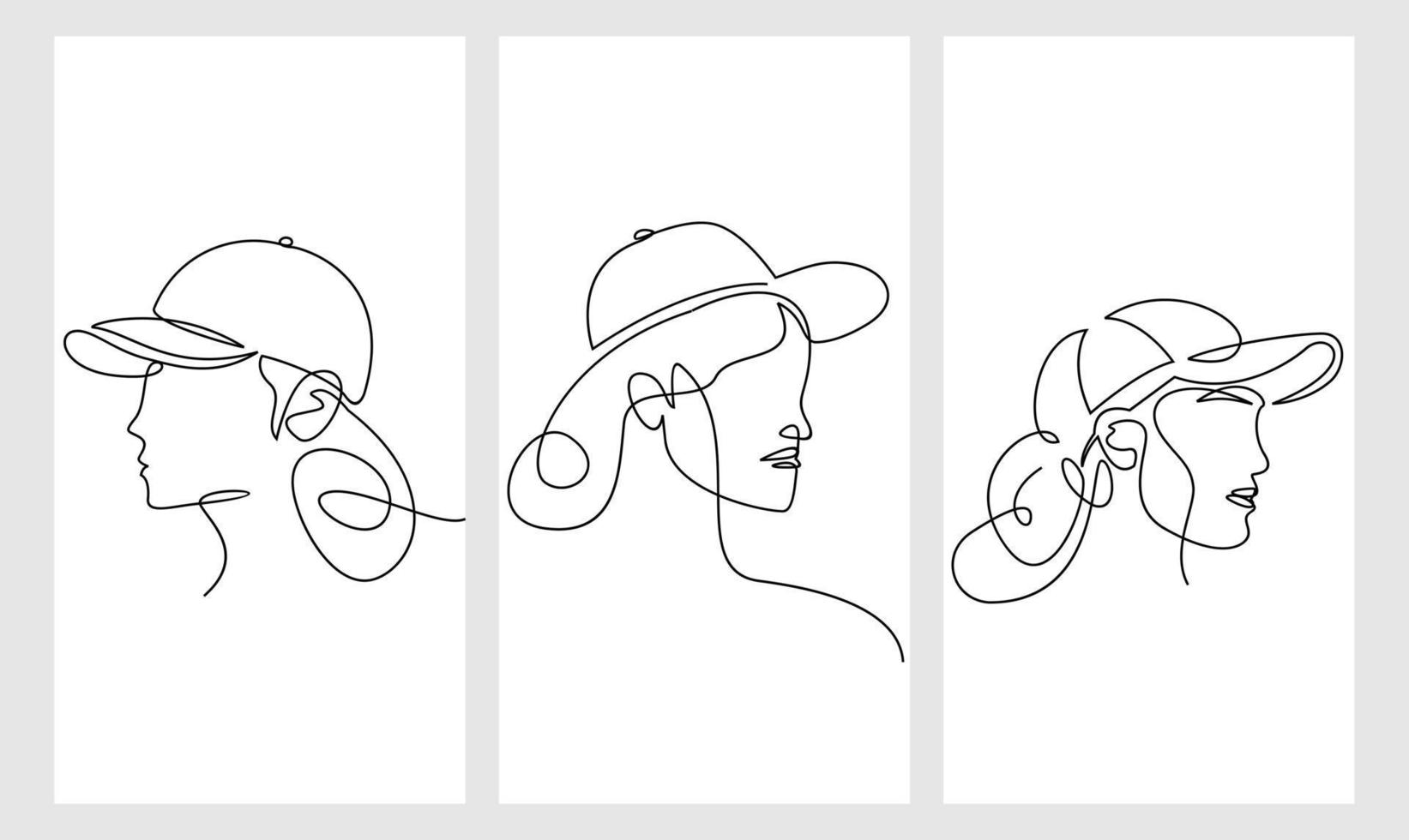 set kvinna hatt mössa en linje ritning vektor design