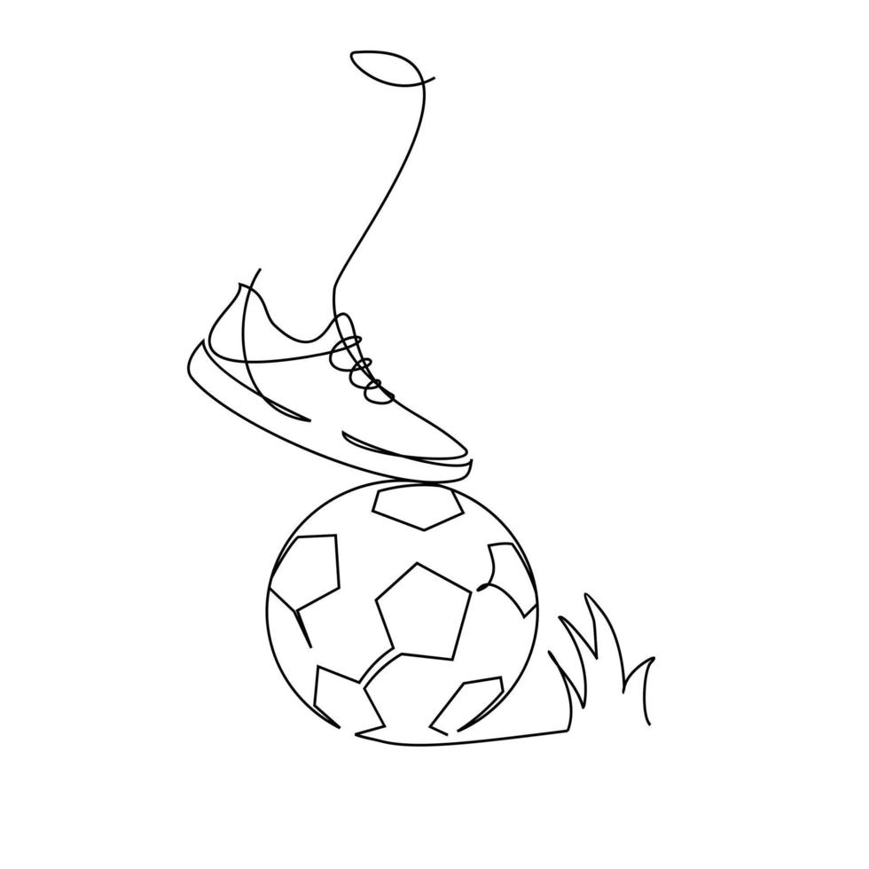 kontinuerlig linje illustration fotbollsspelare sparkar bollen vektor