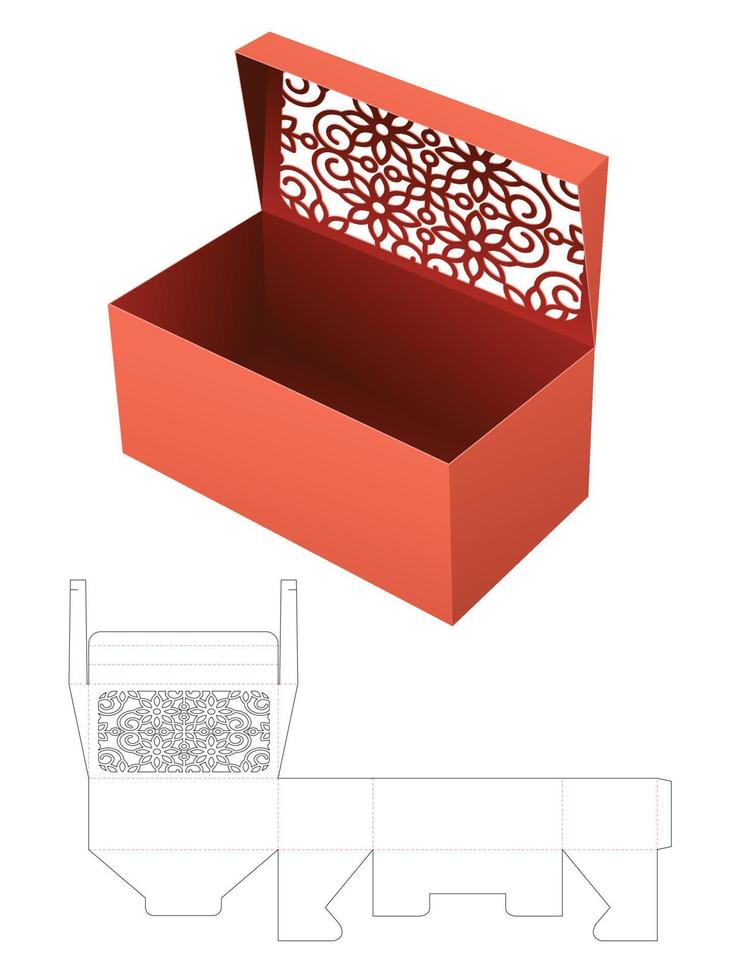 flip box med stencilerade mönster stansade mall och 3d mockup vektor