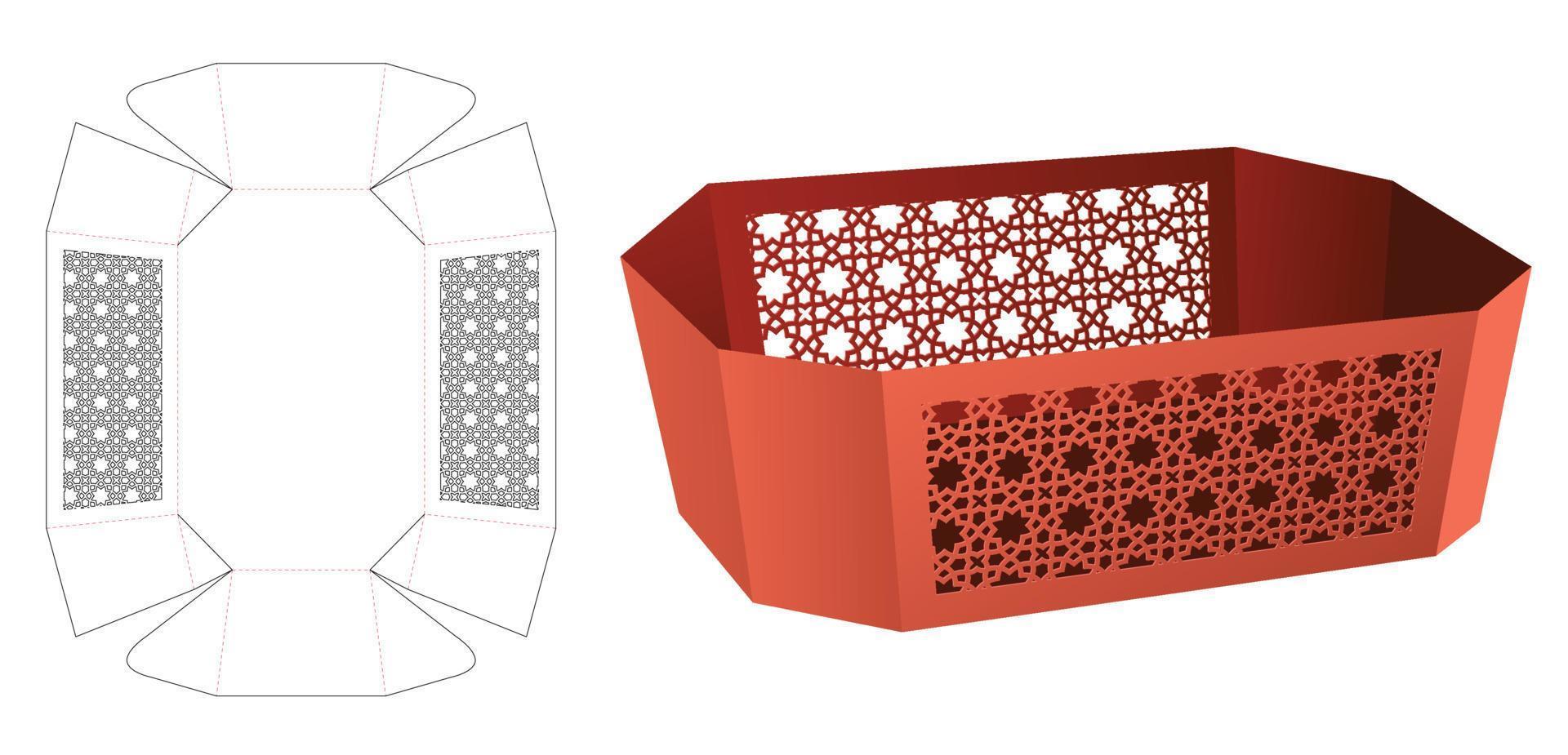 åttakantig bricka med stencilerad stansad mall och 3D-modell vektor