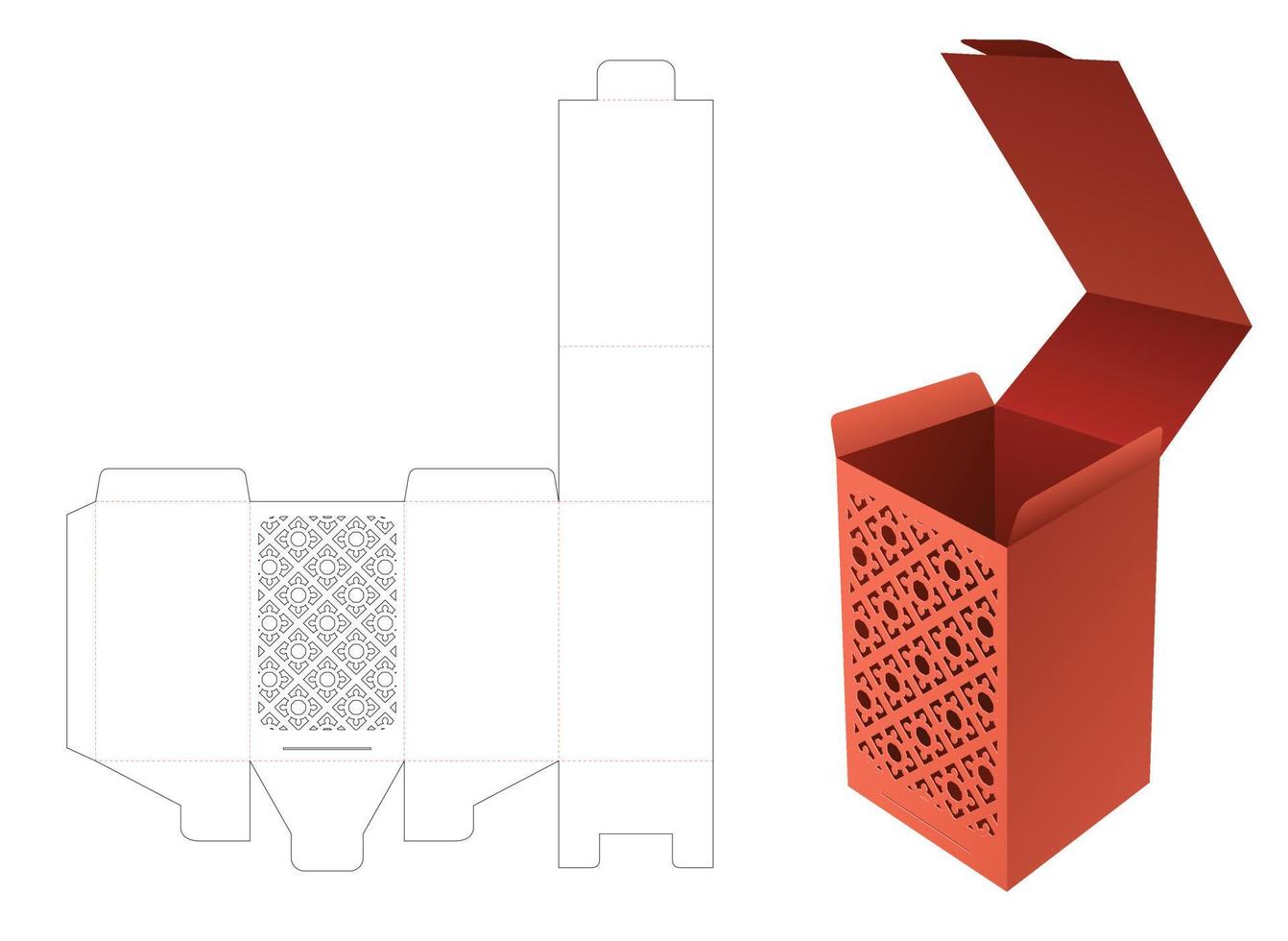 flip box med dolda stencilerade mönster stansade mall och 3d mockup vektor