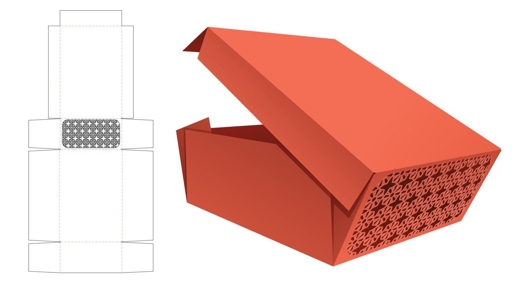 faltbare Bäckereischachtel mit gestanzter Schablone mit Schablonenmuster und 3D-Modell vektor