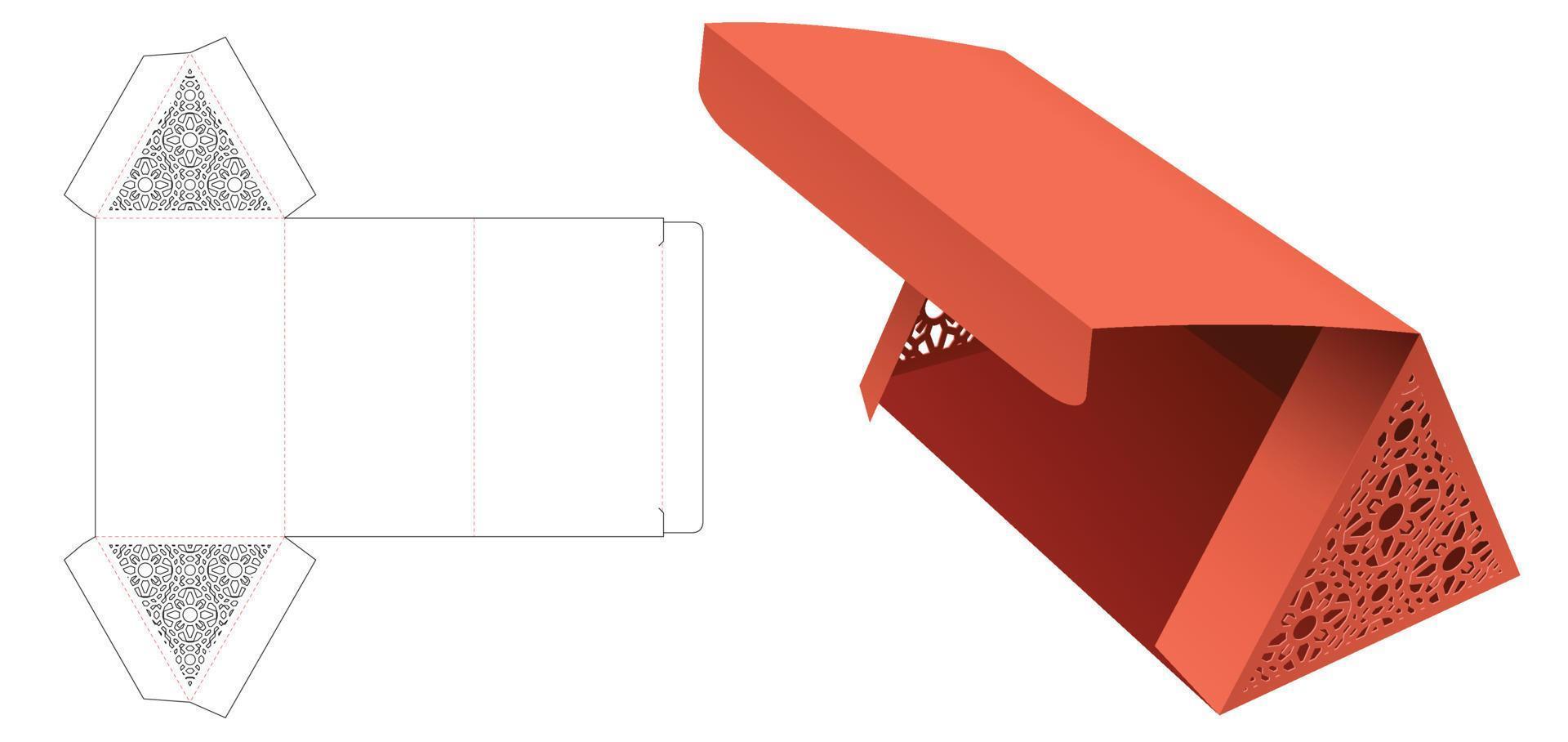 Dreieckige Flip-Box mit gestanzter Schablone mit Schablonenmuster und 3D-Modell vektor