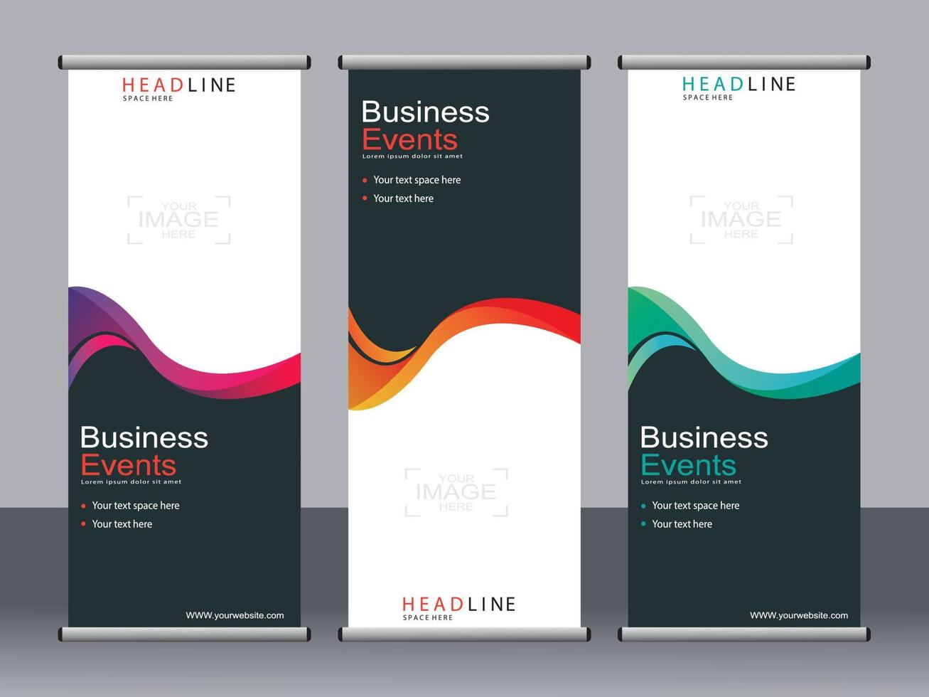 business banner roll up set standee banner mall. vektor