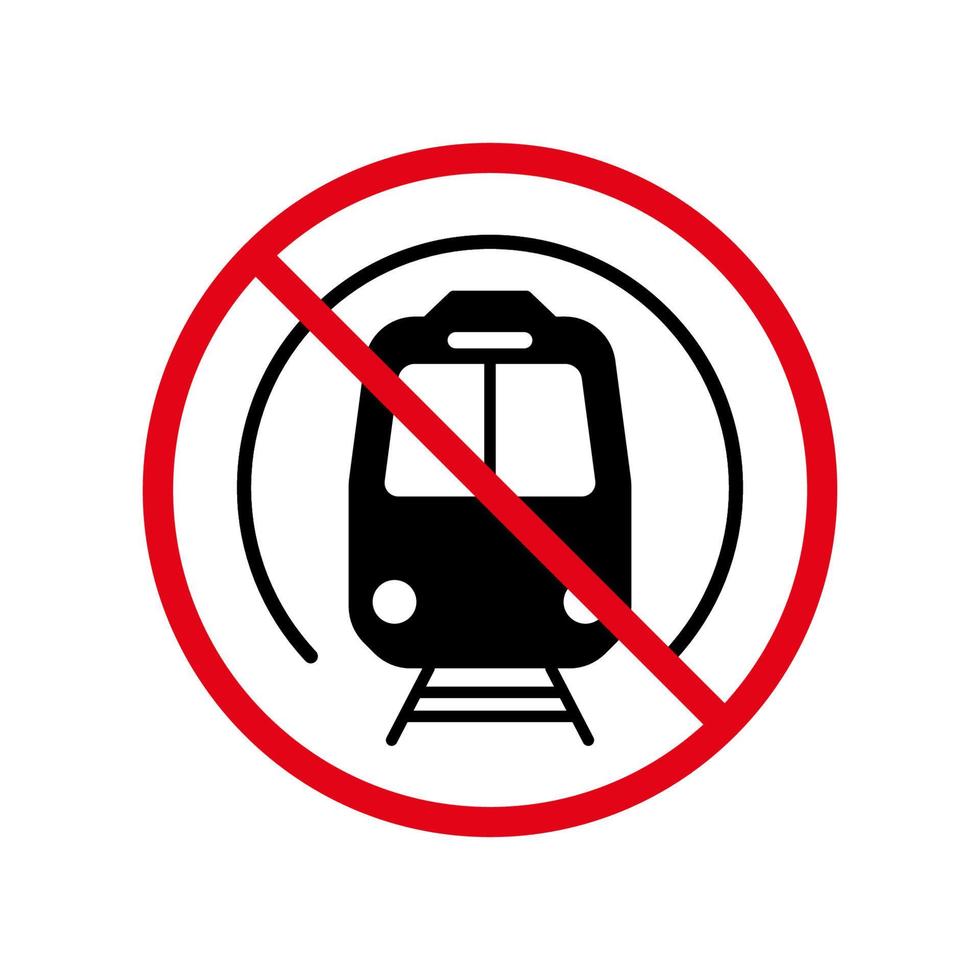 metro förbud svart siluett ikon. offentlig tunnelbana förbjudet piktogram. tunnelbanestation röd stopp cirkel symbol. ingen vägskylt för järnvägstransporter. tunnelbanetåg förbjudet. isolerade vektor illustration.