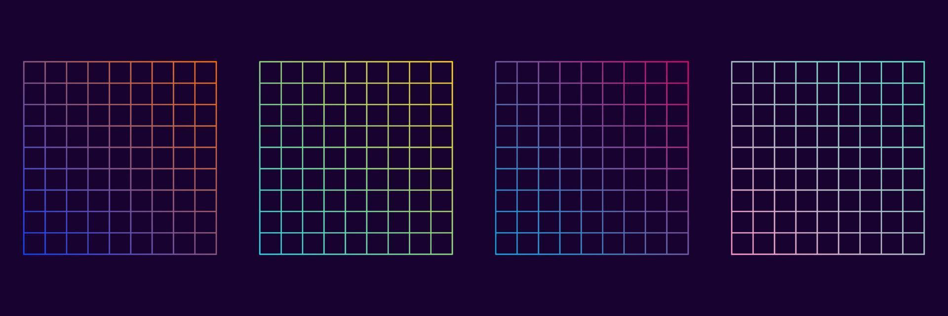 trendiger Retro-Stil der 1980er, 90er Jahre. wellenkräuselung perspektive quadrat. verzerrtes quadratisches neonmuster des gitters. Warp futuristischer geometrischer quadratischer Fehler. abstraktes modernes Design. isolierte Vektorillustration. vektor