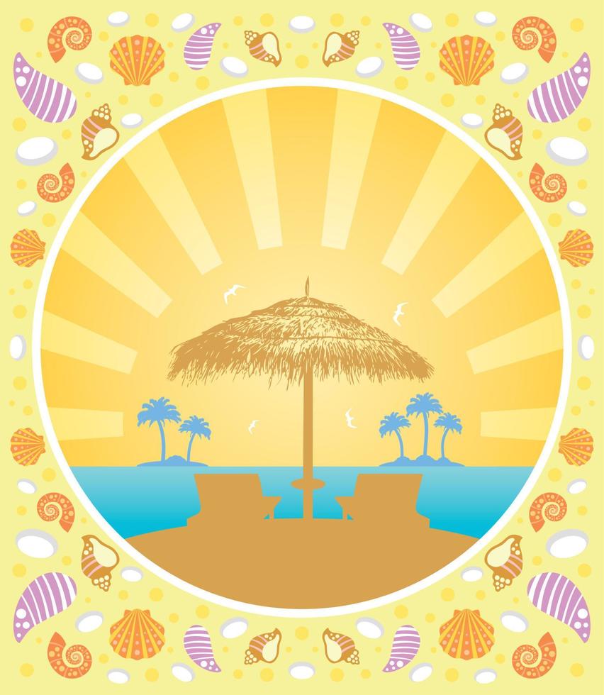 Hintergrund Sommerkarte mit Liegestuhl und Sonnenschirm vektor