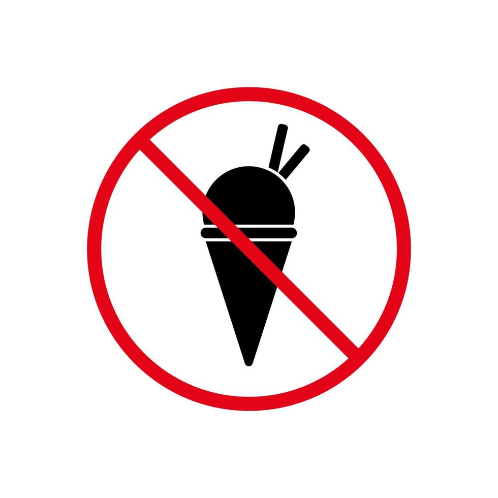 verbieten Sie den Eintritt mit Eis in Waffelkegel Regel schwarze Silhouette Symbol. Eisbecher-Piktogramm verbieten. Eingeschränktes rotes Symbol für die Lebensmittelzone. kein erlaubtes eiscreme-hinweisschild. isolierte Vektorillustration. vektor