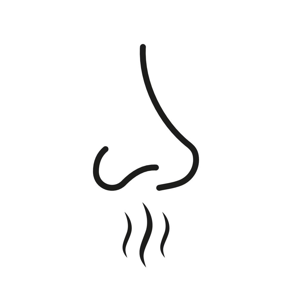 nasal lukt sniff kontur piktogram. näsa mänsklig lukt svart linje ikon. dålig arom luft andedräkt platt symbol. näsa förlust känsla doft lukt tecken på vit bakgrund. isolerade vektor illustration.